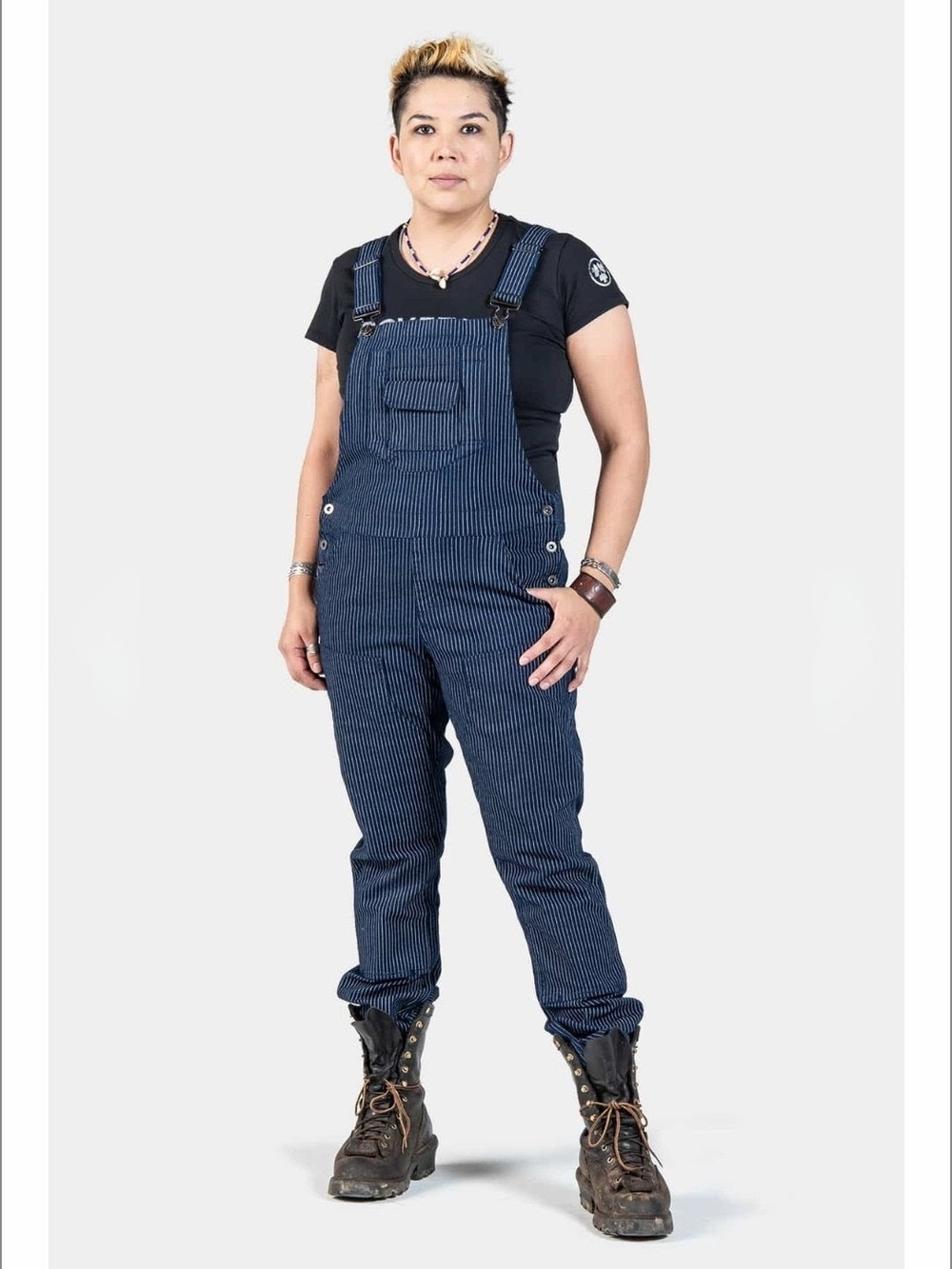 Striped Navy Blue Women's Overalls Jeans